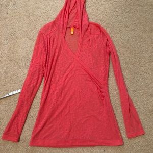 Lucy Coral Sheer Hooded Long Sleeve Pullover